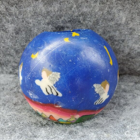 VTG 1990s PTI Ball Candle Angel And Moon Design Blue & Green 3.5" Inch Diameter - Picture 6 of 11